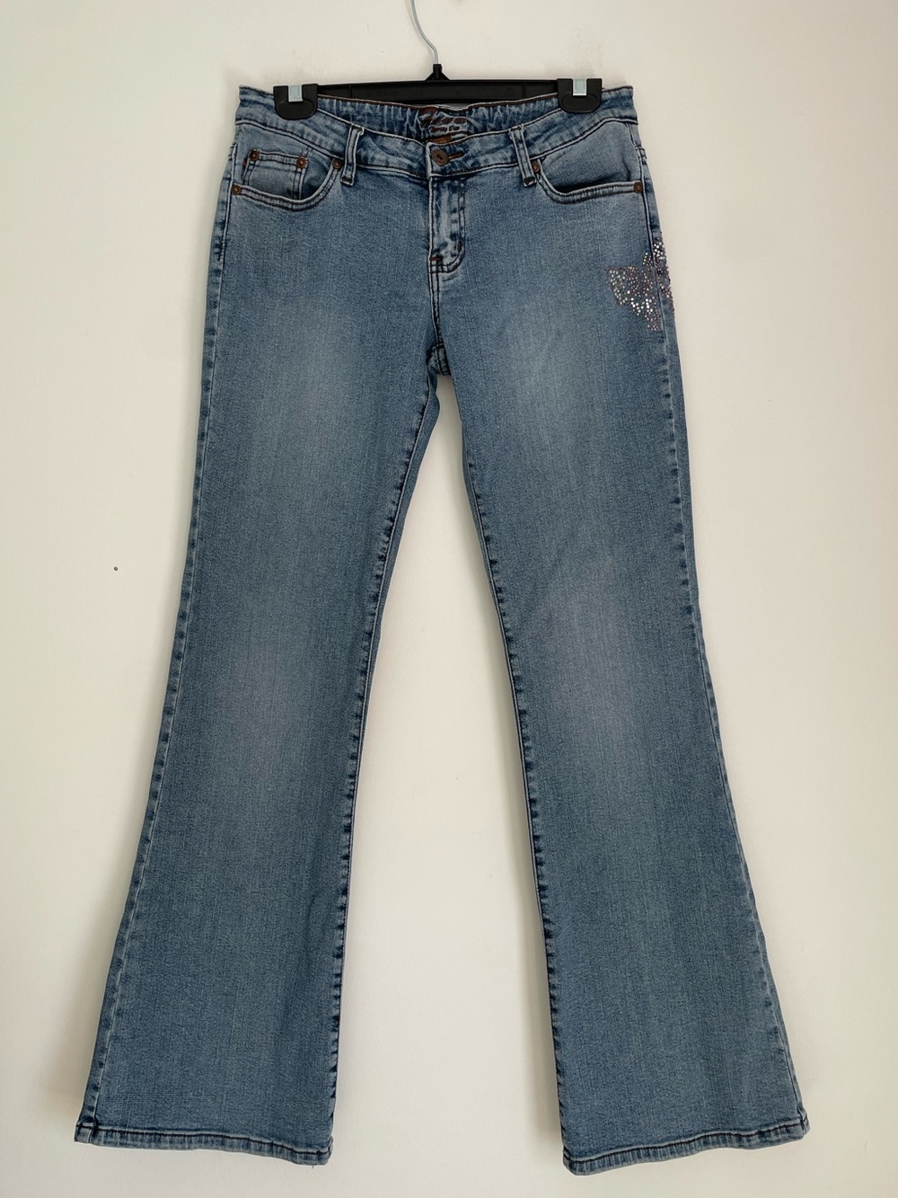 Vintage Y2K Forever 21 Low Rise Jeans with Butterfly Rhinestone Detail Size 9